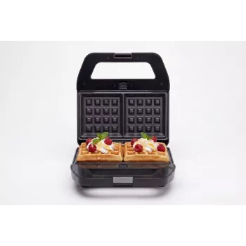 PMS 4-in-1 MELTO Sviestmaižu Grils ar Maināmām Plāksnēm Sviestmaizēm, Vafelēm, Grilēšanai, Cepumiem/Riekstiem, 800W, Melns/Sudraba