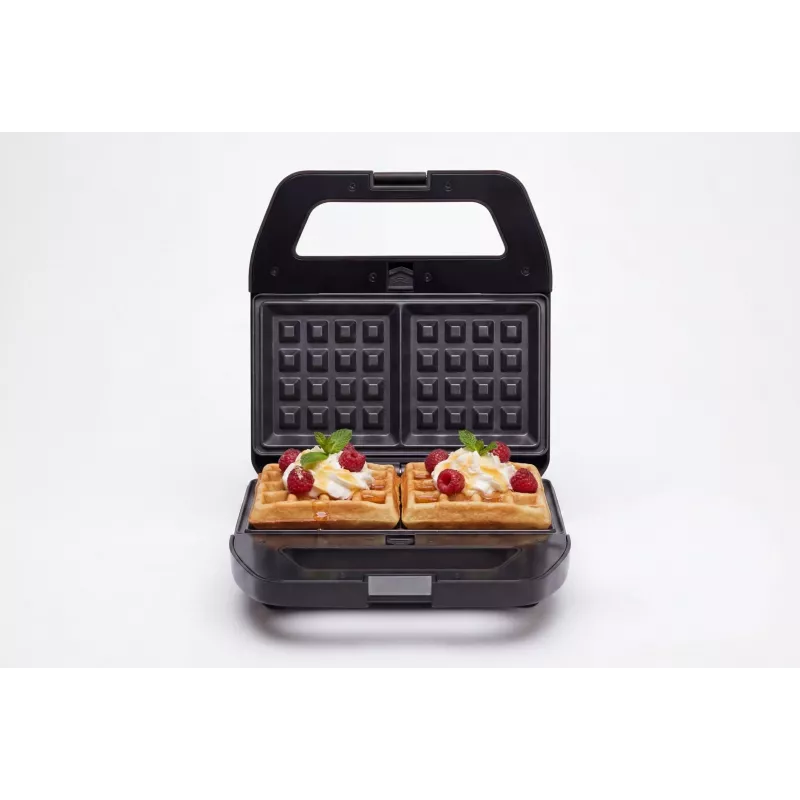 PMS 4-in-1 MELTO Sviestmaižu Grils ar Maināmām Plāksnēm Sviestmaizēm, Vafelēm, Grilēšanai, Cepumiem/Riekstiem, 800W, Melns/Sudraba
