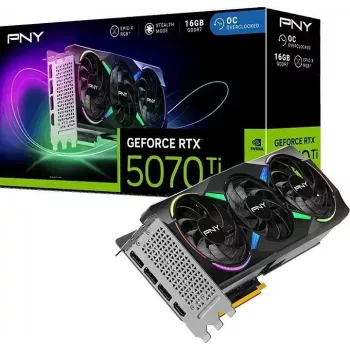 PNY GeForce RTX 5070 Ti EPIC-X RGB 16GB grafikas karte, trīs ventilatori, 3x DisplayPort un HDMI