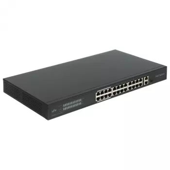 POE LANG NSW3000-24T1GT1GC-POE-IN 24-Port Gigabit PoE+ Switch ar 2 augšupielādes portiem, 370W, Nepārvaldāms, 1U Rackmount