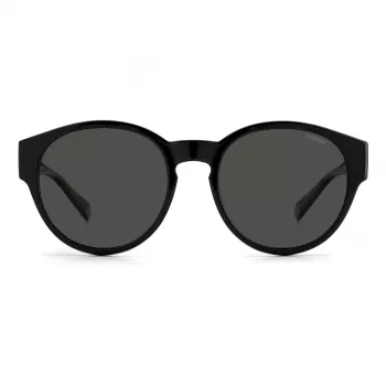 Polaroid Ancillaries PLD9017S08A Unisex taisnstūra saulesbrilles - Melns rāmis, pelēkas polarizētas lēcas