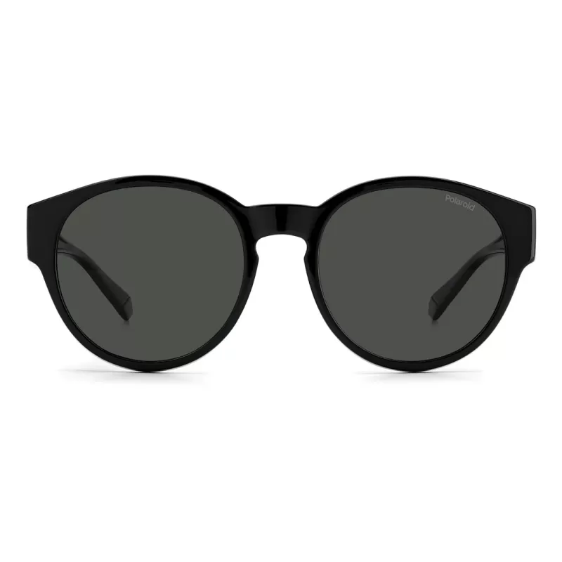 Polaroid Ancillaries PLD9017S08A Unisex taisnstūra saulesbrilles - Melns rāmis, pelēkas polarizētas lēcas
