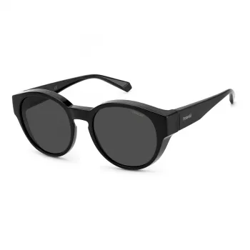 Polaroid Ancillaries PLD9017S08A Unisex taisnstūra saulesbrilles - Melns rāmis, pelēkas polarizētas lēcas