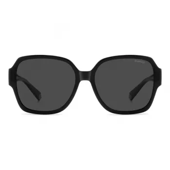 Polaroid Ancillaries PLD9021S807 Unisex taisnstūra saulesbrilles - Melns rāmis, Pelēkas polarizētas lēcas