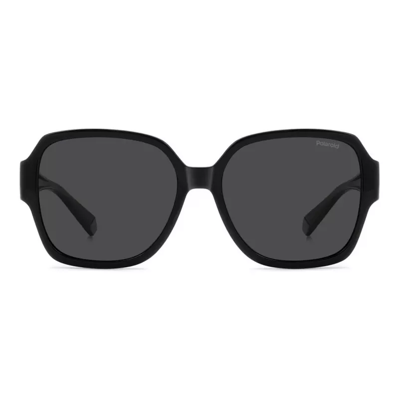 Polaroid Ancillaries PLD9021S807 Unisex taisnstūra saulesbrilles - Melns rāmis, Pelēkas polarizētas lēcas