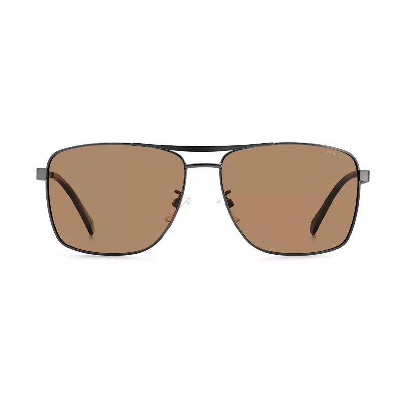 Polaroid PLD2136GSXR8 Vīriešu taisnstūra polarizētas saulesbrilles - Melns rāmis, pelēkas lēcas 61mm