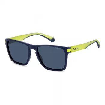 Polaroid PLD2139SFLL Unisex taisnstūra saulesbrilles - melns rāmis, pelēkas lēcas 56mm