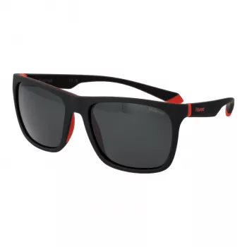 Polaroid PLD2141S56BLX Unisex taisnstūra saulesbrilles - zilas lēcas, melns rāmis, polarizētas UV400