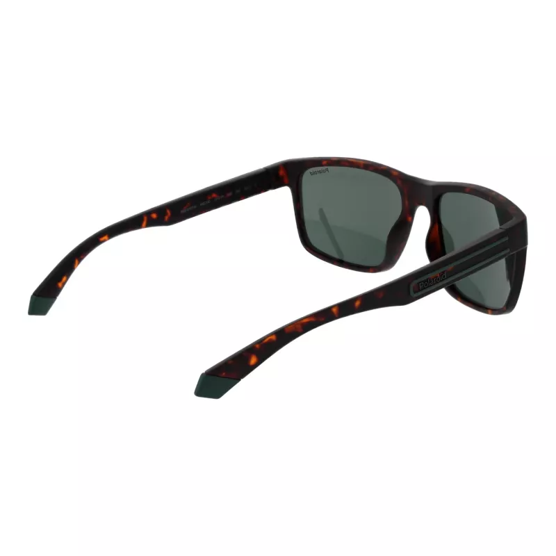 Polaroid PLD2157S57HGC Vīriešu taisnstūra saulesbrilles - Havana rāmis, zaļas polarizētas lēcas