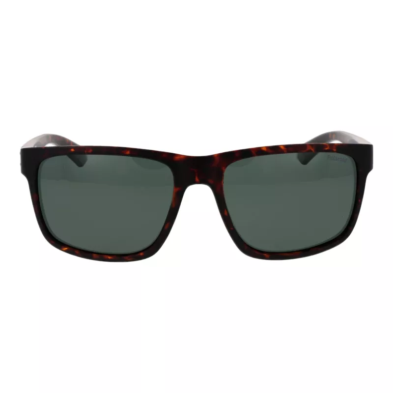 Polaroid PLD2157S57HGC Vīriešu taisnstūra saulesbrilles - Havana rāmis, zaļas polarizētas lēcas