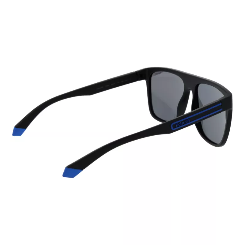POLAROID PLD2162S580VK Vīriešu taisnstūra saulesbrilles - Melns rāmis, Pelēkas polarizētas lēcas, 58 mm