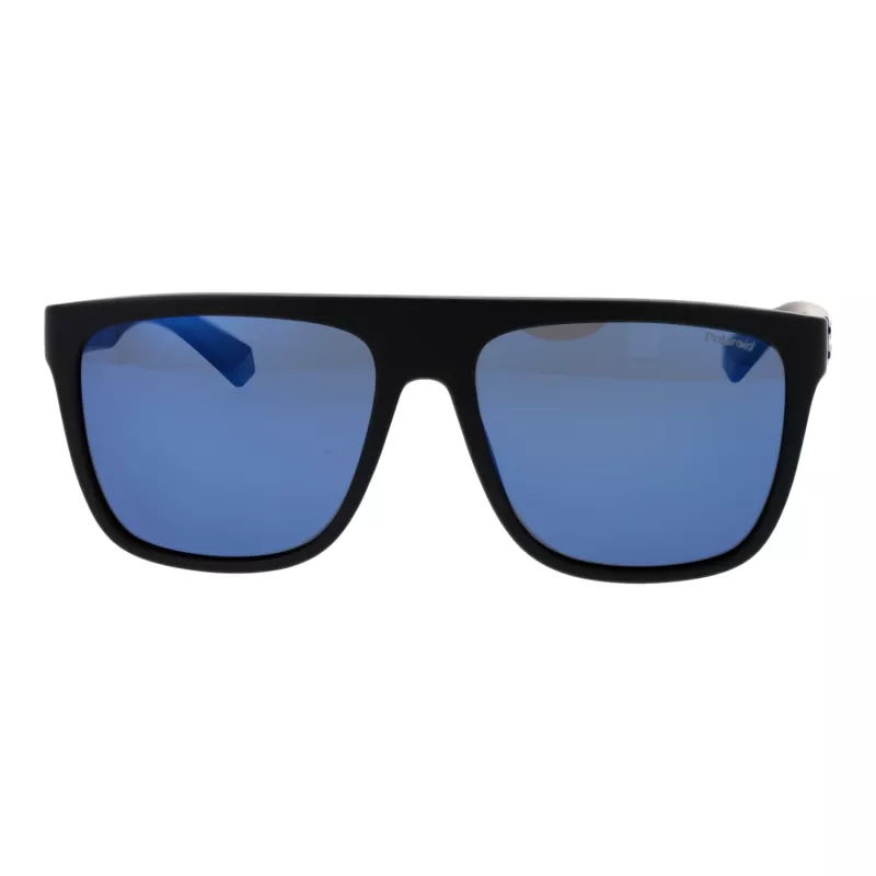 POLAROID PLD2162S580VK Vīriešu taisnstūra saulesbrilles - Melns rāmis, Pelēkas polarizētas lēcas, 58 mm