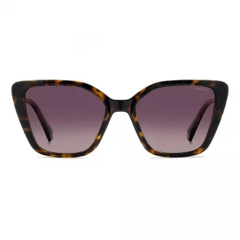Polaroid PLD4189S086 Sieviešu kvadrātveida saulesbrilles - Havana acetāta rāmis, pelēkas polarizētas lēcas