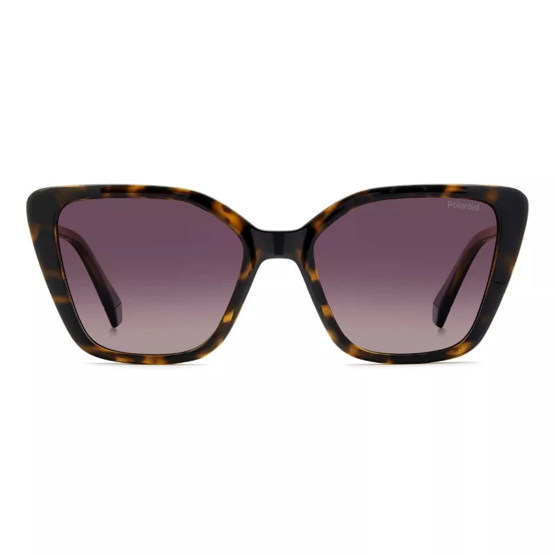 Polaroid PLD4189S086 Sieviešu kvadrātveida saulesbrilles - Havana acetāta rāmis, pelēkas polarizētas lēcas