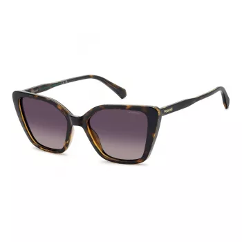 Polaroid PLD4189S086 Sieviešu kvadrātveida saulesbrilles - Havana acetāta rāmis, pelēkas polarizētas lēcas