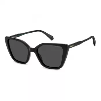 Polaroid PLD4189S807 Sieviešu taisnstūra saulesbrilles - Melns rāmis, pelēkas polarizētas lēcas 53mm