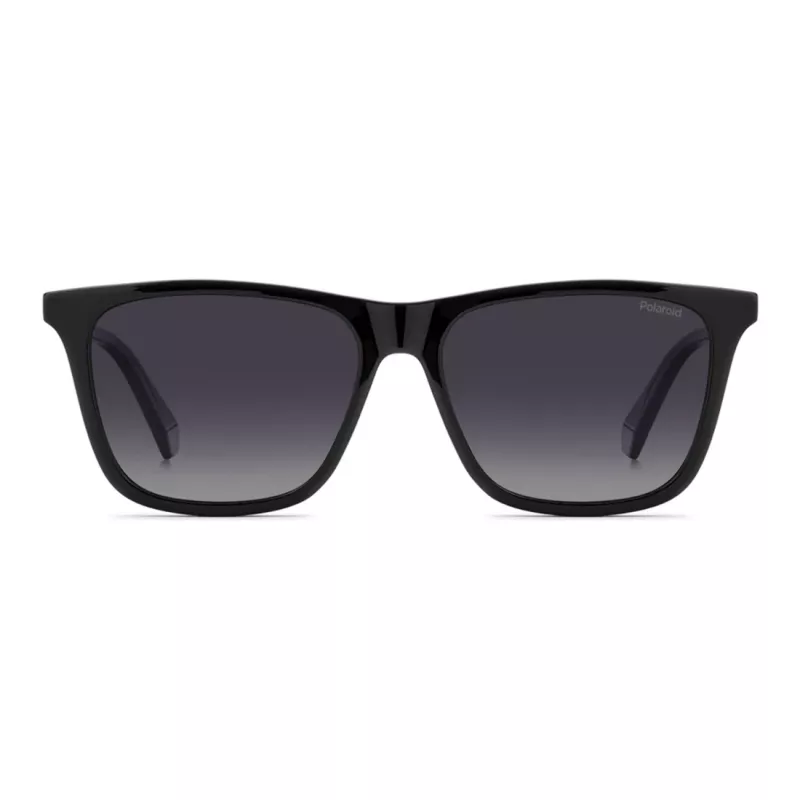 POLAROID PLD4190S807 Vīriešu taisnstūra saulesbrilles - Melns rāmis, pelēkas polarizētas lēcas 56mm
