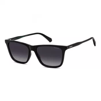 POLAROID PLD4190S807 Vīriešu taisnstūra saulesbrilles - Melns rāmis, pelēkas polarizētas lēcas 56mm