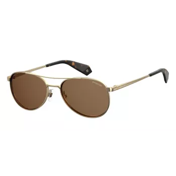Polaroid PLD6070SXJ5GS Sieviešu taisnstūra saulesbrilles - Havana acetāta rāmis, pelēkas polarizētas lēcas, 56 mm