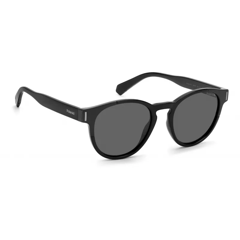 Polaroid PLD6175S807M9 Unisex taisnstūra saulesbrilles - melns rāmis, pelēkas polarizētas lēcas 51mm