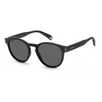 Polaroid PLD6175S807M9 Unisex taisnstūra saulesbrilles - melns rāmis, pelēkas polarizētas lēcas 51mm