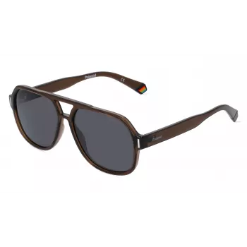 Polaroid PLD6193S09QF7 Unisex taisnstūra saulesbrilles - Havana rāmis, pelēkas polarizētas lēcas, 57 mm