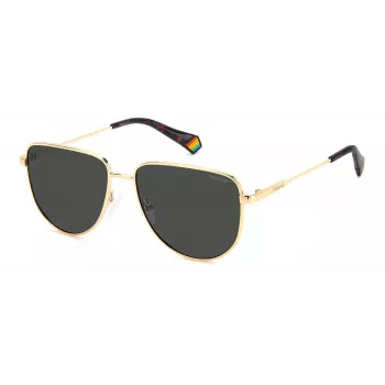 POLAROID PLD6196SXJ5G Unisex Taisnstūra saulesbrilles - Melns rāmis, Pelēkas polarizētas lēcas 56mm