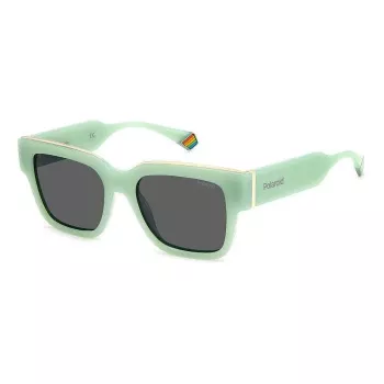 POLAROID PLD6198SX1EDF Unisex taisnstūra saulesbrilles - Melns rāmis, pelēkas polarizētas lēcas 52mm