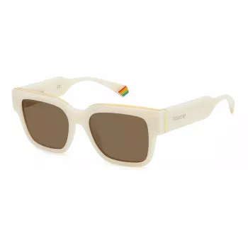 POLAROID PLD6198SXSZJ Unisex taisnstūra saulesbrilles - Havana rāmis, zaļas polarizētas lēcas - 52/18/140 mm