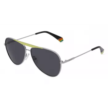 Polaroid PLD6200SXKU2G Unisex taisnstūra saulesbrilles - Polarizētas pelēkas lēcas - Melns rāmis