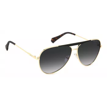 Polaroid PLD6200SXRHLG Unisex taisnstūra saulesbrilles - melns rāmis, pelēkas polarizētas lēcas 61 mm
