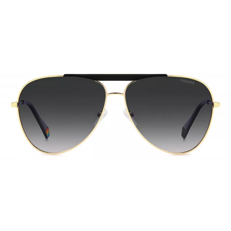 Polaroid PLD6200SXRHLG Unisex taisnstūra saulesbrilles - melns rāmis, pelēkas polarizētas lēcas 61 mm
