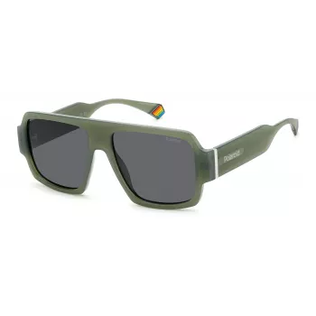 POLAROID PLD6209SX1ED Unisex taisnstūra saulesbrilles - melns rāmis, pelēkas lēcas