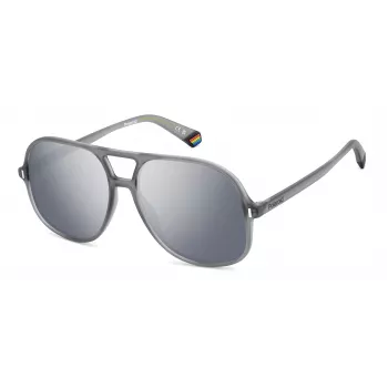 POLAROID PLD6217SRIW Unisex saulesbrilles - Melns rāmis, Pelēkas polarizētas lēcas, 57 mm