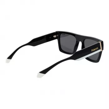 POLAROID PLD6224SX5480 Unisex taisnstūra saulesbrilles - Melns rāmis, pelēkas polarizētas lēcas 54mm