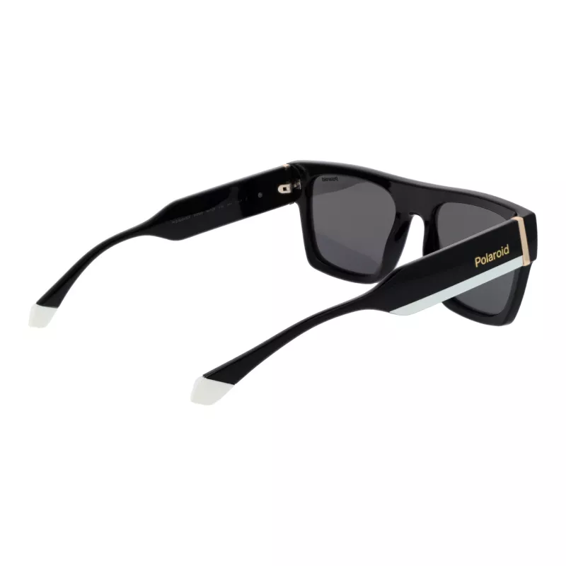 POLAROID PLD6224SX5480 Unisex taisnstūra saulesbrilles - Melns rāmis, pelēkas polarizētas lēcas 54mm