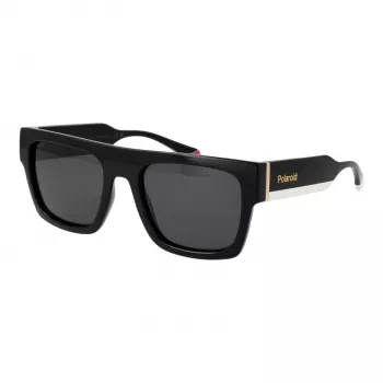 POLAROID PLD6224SX5480 Unisex taisnstūra saulesbrilles - Melns rāmis, pelēkas polarizētas lēcas 54mm