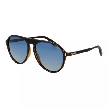 Polaroid PLD6225S57086 Vīriešu taisnstūra saulesbrilles - Havana rāmis, pelēkas polarizētas lēcas