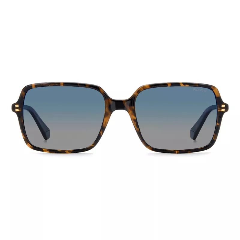 POLAROID PLD6247S086 Vīriešu taisnstūra Havanas saulesbrilles ar polarizētām zaļām lēcām