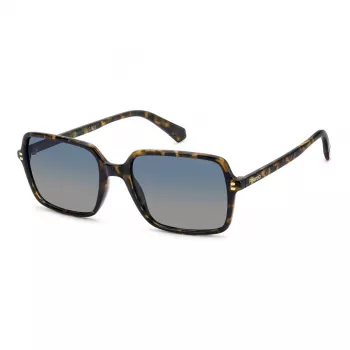 POLAROID PLD6247S086 Vīriešu taisnstūra Havanas saulesbrilles ar polarizētām zaļām lēcām