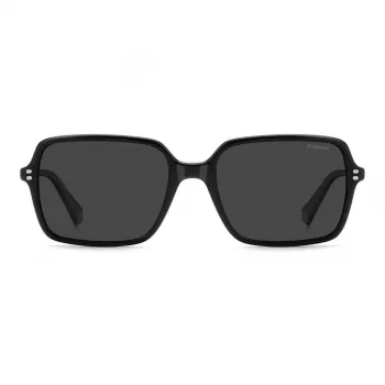 Polaroid PLD6247S807 Vīriešu taisnstūra saulesbrilles - Melns rāmis, pelēkas polarizētas lēcas 56mm