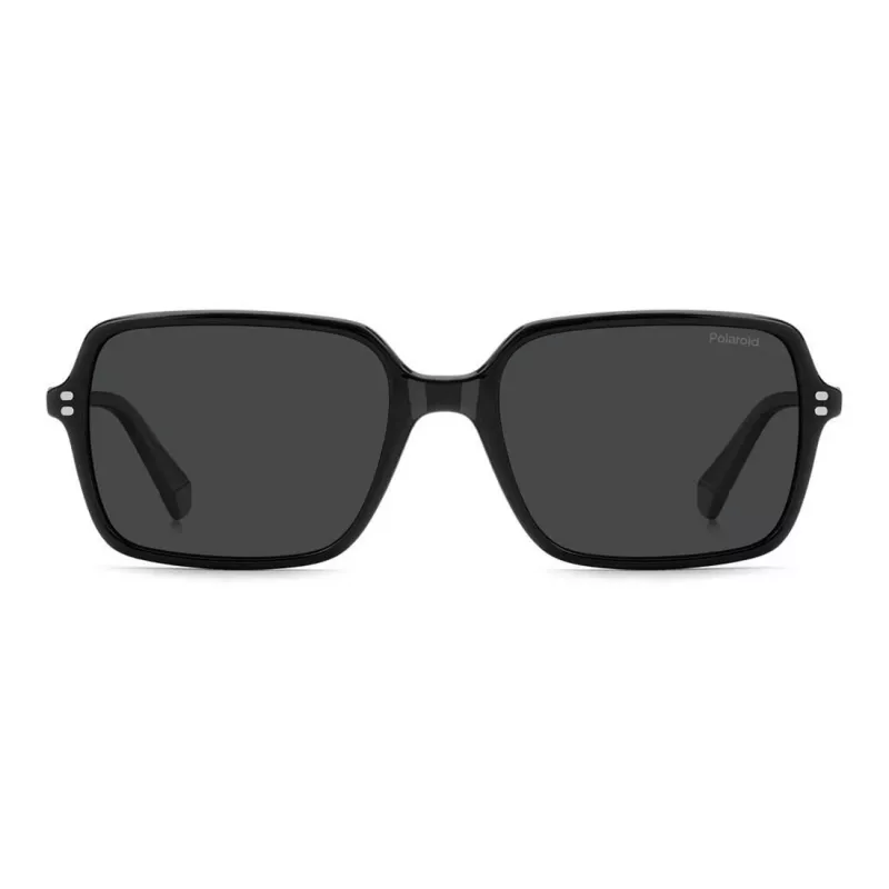 Polaroid PLD6247S807 Vīriešu taisnstūra saulesbrilles - Melns rāmis, pelēkas polarizētas lēcas 56mm