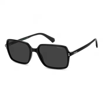 Polaroid PLD6247S807 Vīriešu taisnstūra saulesbrilles - Melns rāmis, pelēkas polarizētas lēcas 56mm