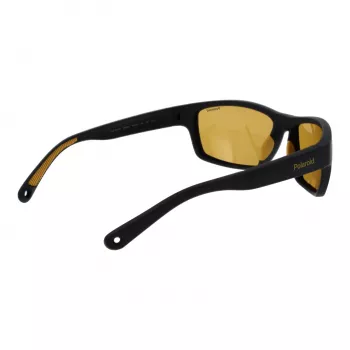 POLAROID PLD7037S60PGC Unisex taisnstūra saulesbrilles - melns rāmis, pelēkas polarizētas lēcas, 60/16/140 mm