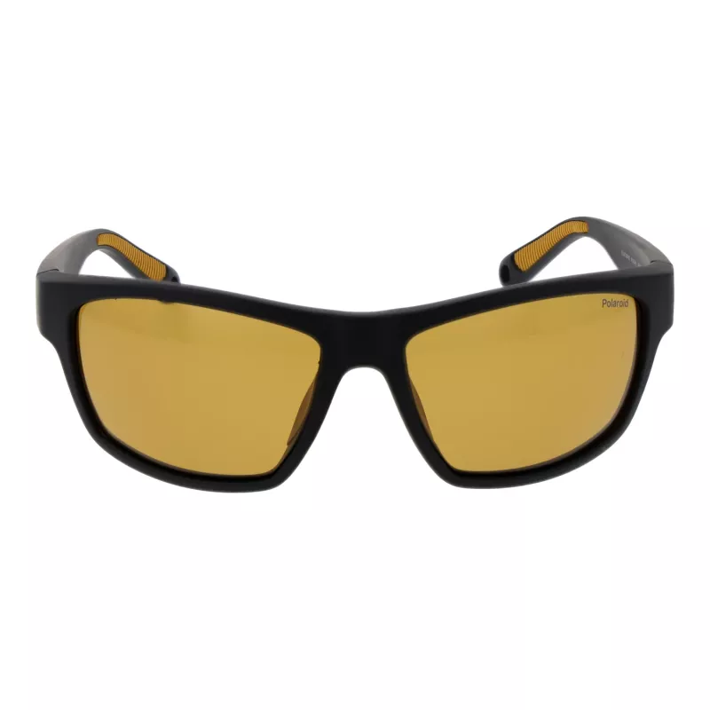 POLAROID PLD7037S60PGC Unisex taisnstūra saulesbrilles - melns rāmis, pelēkas polarizētas lēcas, 60/16/140 mm