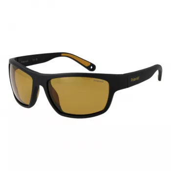POLAROID PLD7037S60PGC Unisex taisnstūra saulesbrilles - melns rāmis, pelēkas polarizētas lēcas, 60/16/140 mm