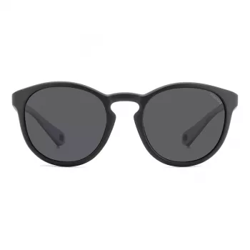 Polaroid PLD7050S003 Unisex taisnstūra saulesbrilles - Melns rāmis, pelēkas polarizētas lēcas