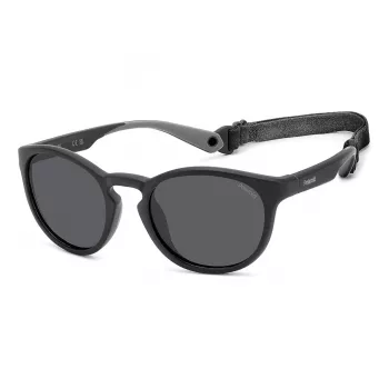 Polaroid PLD7050S003 Unisex taisnstūra saulesbrilles - Melns rāmis, pelēkas polarizētas lēcas