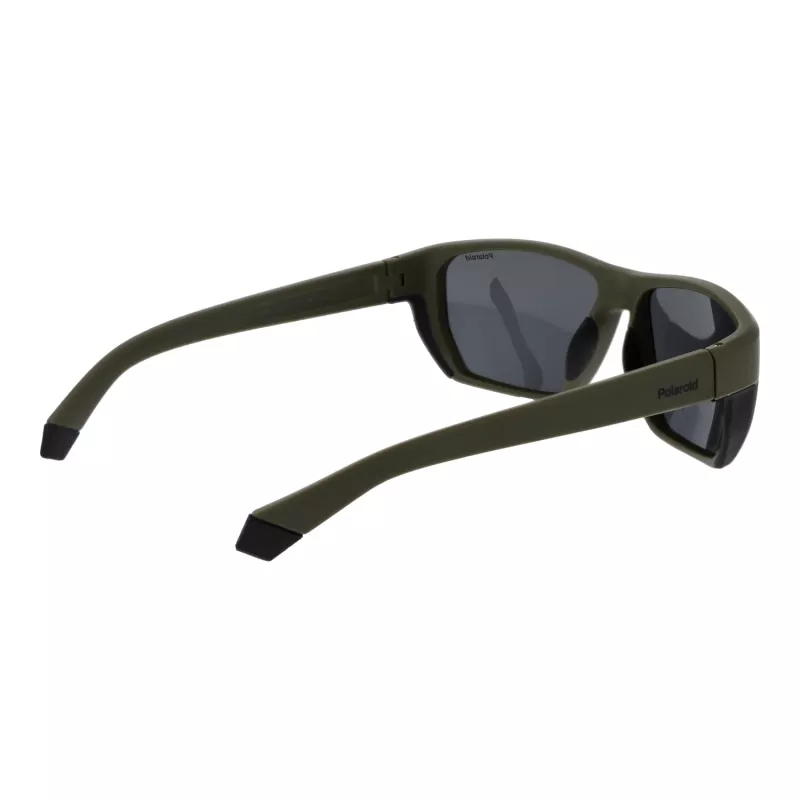 POLAROID PLD7057S60DLD Vīriešu taisnstūra saulesbrilles - tumši pelēks rāmis, pelēka polarizēta lēca