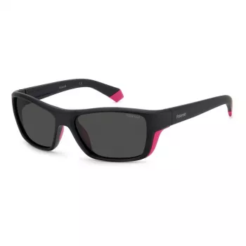 POLAROID SPORT MAN Saulesbrilles PLD7046S3MR Taisnstūra Sporta Wrap Melns Rāmis Pelēkas Polarizētas Lēcas 57-17-135 mm